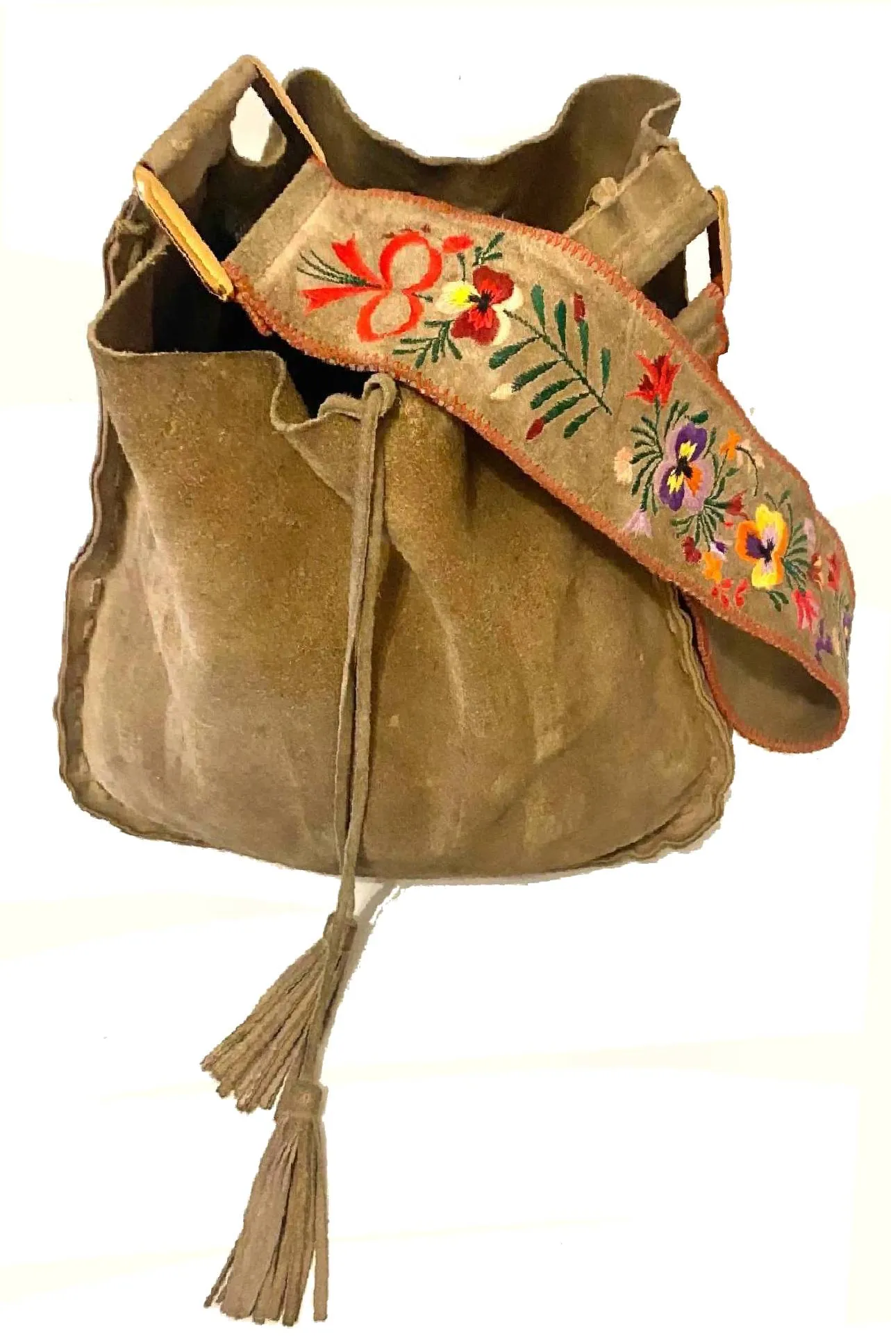1990s Miu Miu Brown Suede Flower Embroidered Shoulder Bag