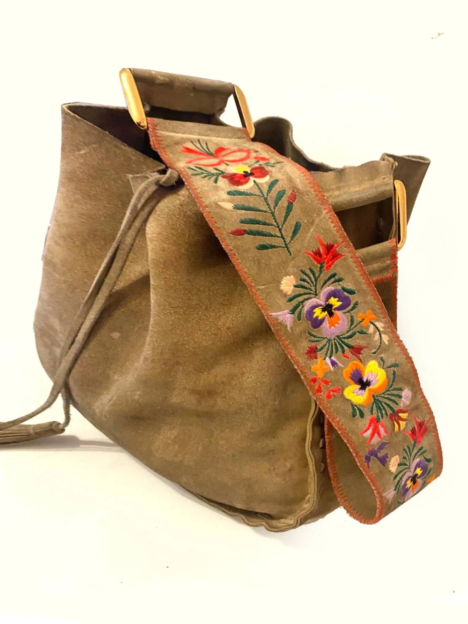 1990s Miu Miu Brown Suede Flower Embroidered Shoulder Bag