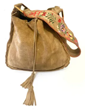 1990s Miu Miu Brown Suede Flower Embroidered Shoulder Bag