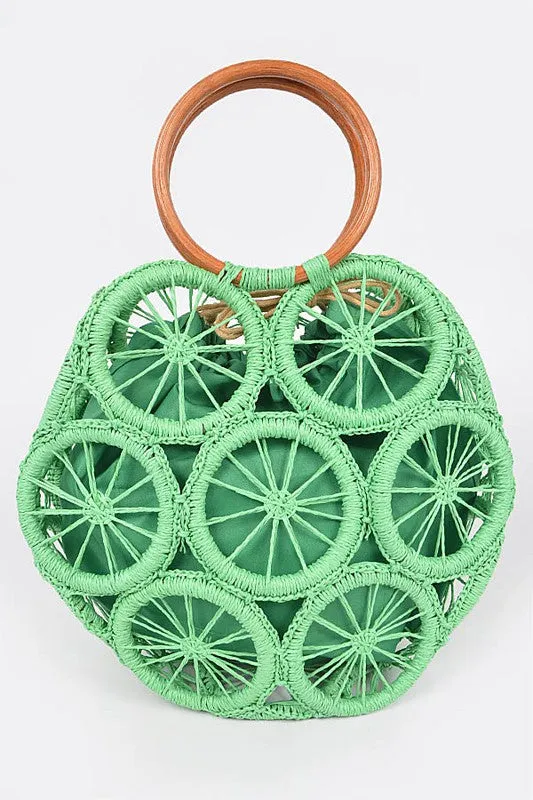 Bamboo Teal Weaved Cording Summer Clutch Handbag