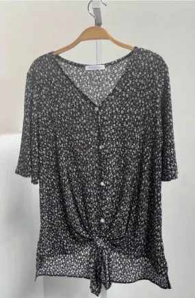 Black Floral Front Tie Top - #6919-6924