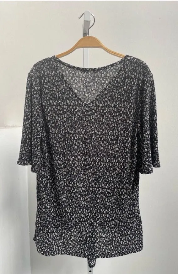 Black Floral Front Tie Top - #6919-6924