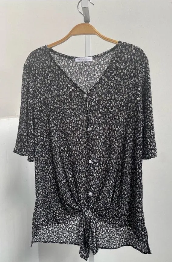 Black Floral Front Tie Top - #6919-6924