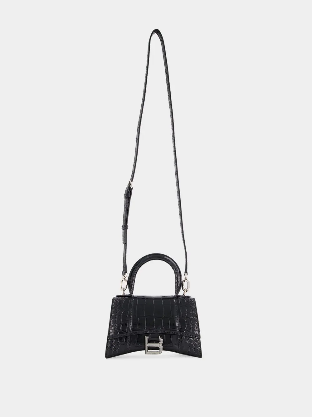 Black Hourglass XS Handbag Crocodile Embossed