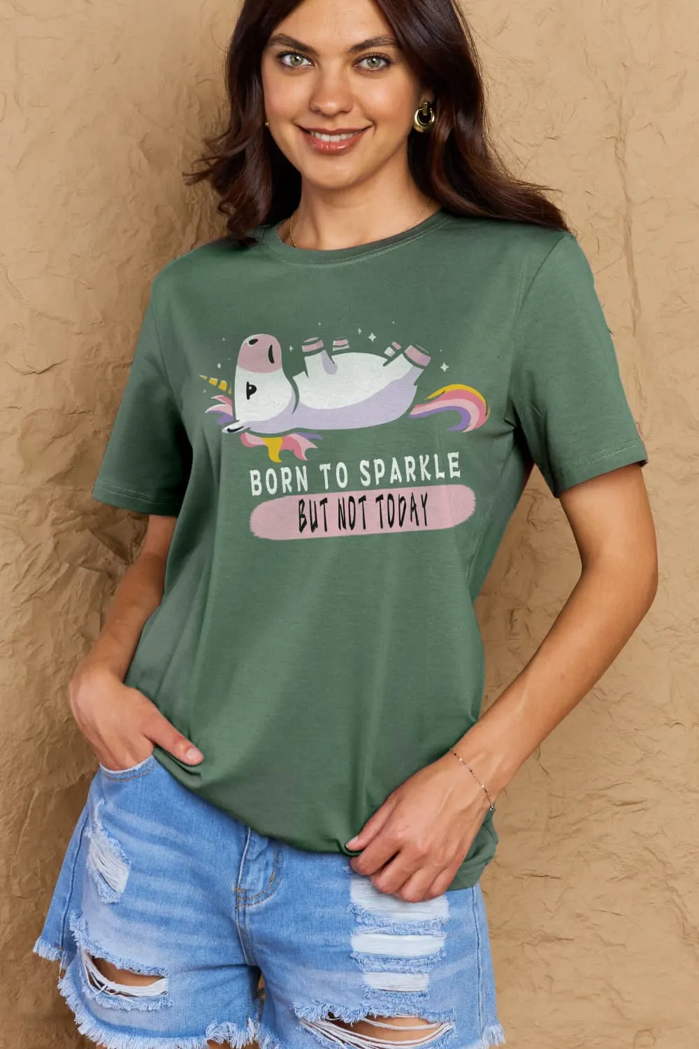 BORN TO SPARKLE BUT NOT TODAY Graphic Cotton Tee