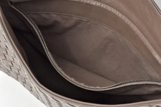 Bottega Veneta Leather Crossbody Messenger Bag Intrecciato VN Light Brown