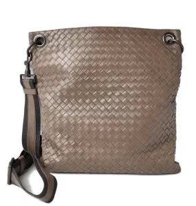 Bottega Veneta Leather Crossbody Messenger Bag Intrecciato VN Light Brown