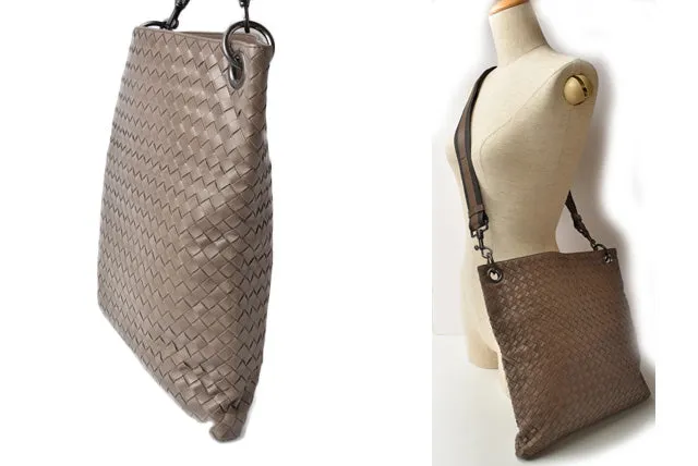 Bottega Veneta Leather Crossbody Messenger Bag Intrecciato VN Light Brown