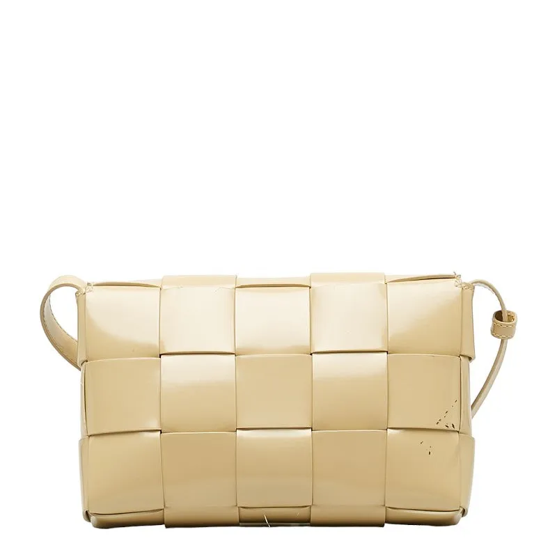 Bottega Veneta Patent Leather Cassette Crossbody Bag Beige