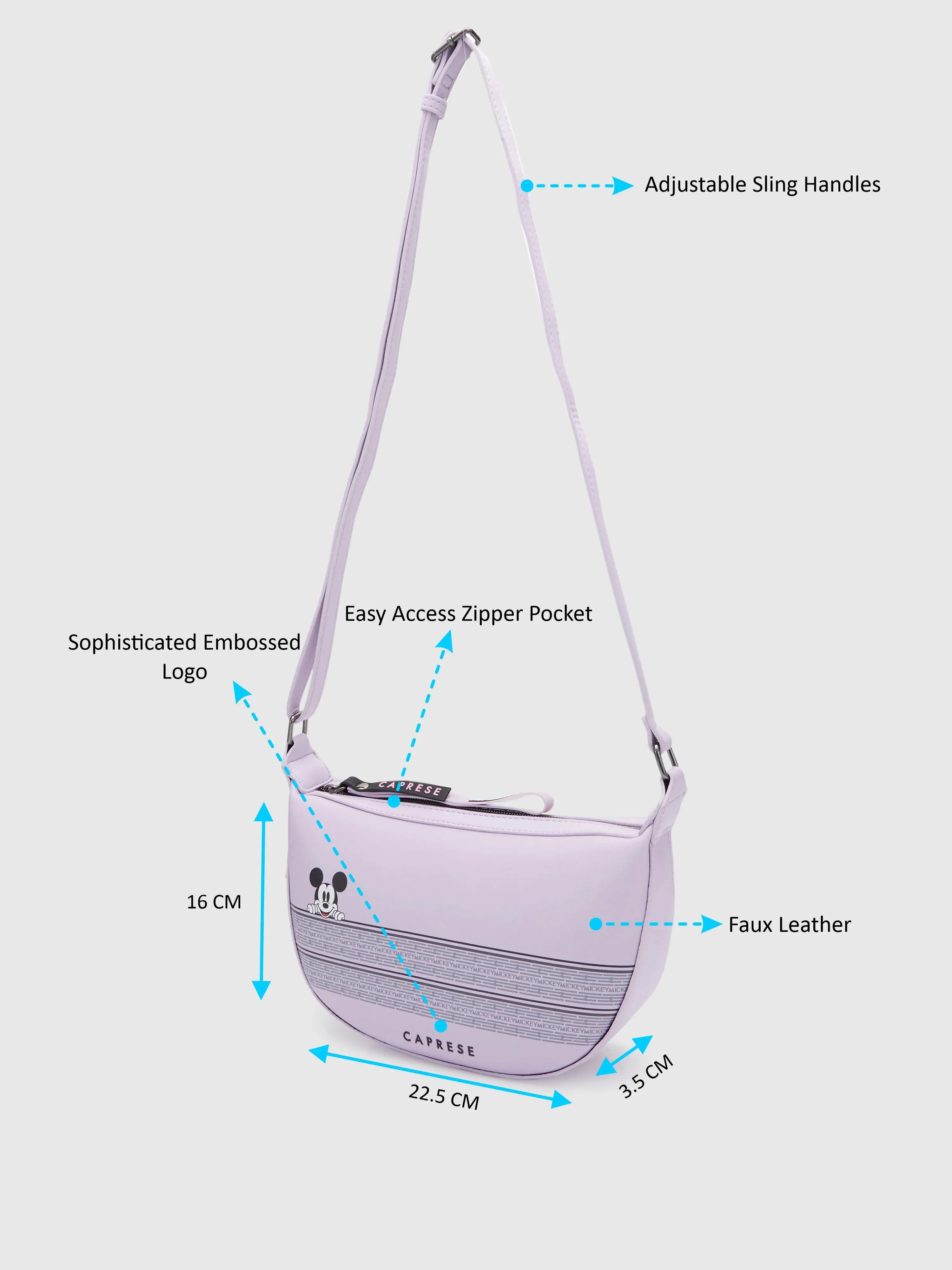 Caprese Disney Inspired Graphic Printed Mickey Mouse Collection Crossbody Medium Handbag Lavender