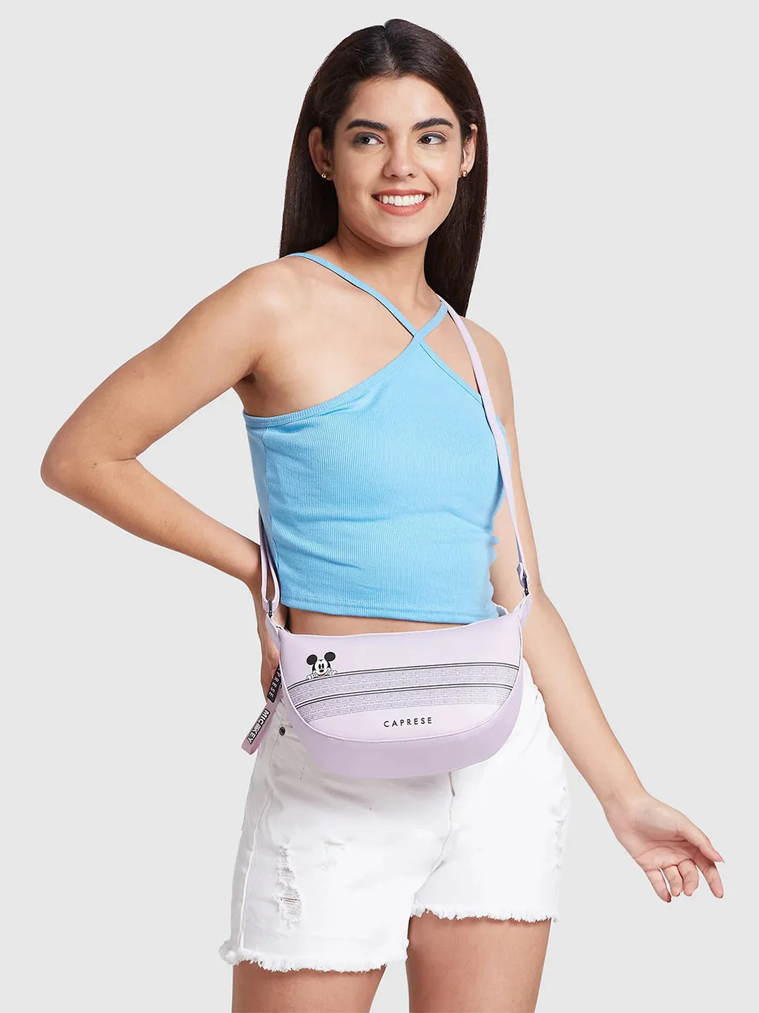 Caprese Disney Inspired Graphic Printed Mickey Mouse Collection Crossbody Medium Handbag Lavender