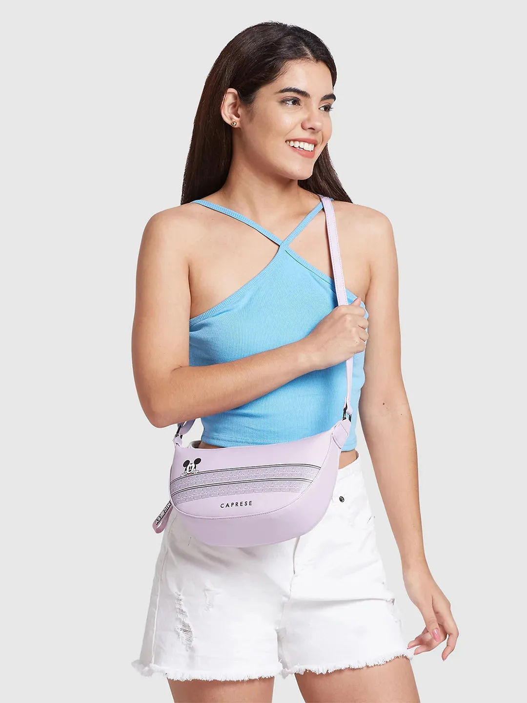 Caprese Disney Inspired Graphic Printed Mickey Mouse Collection Crossbody Medium Handbag Lavender