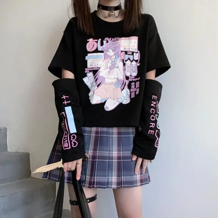 Cartoon E-Girl T-Shirt With Arm Cover