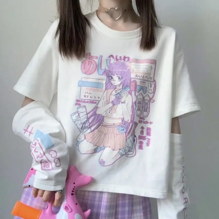 Cartoon E-Girl T-Shirt With Arm Cover