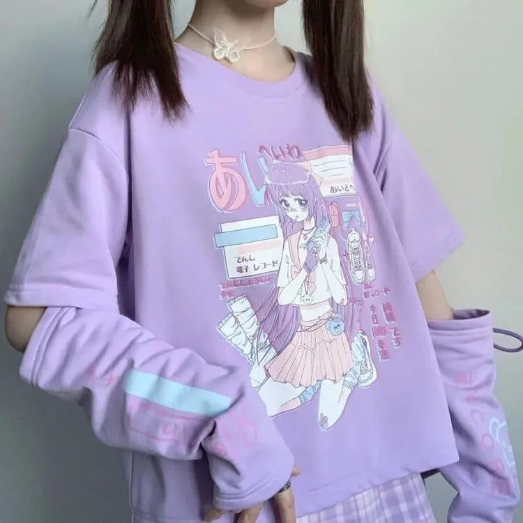 Cartoon E-Girl T-Shirt With Arm Cover