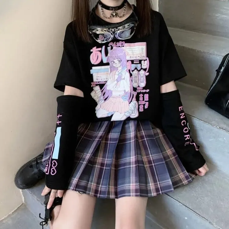 Cartoon E-Girl T-Shirt With Arm Cover