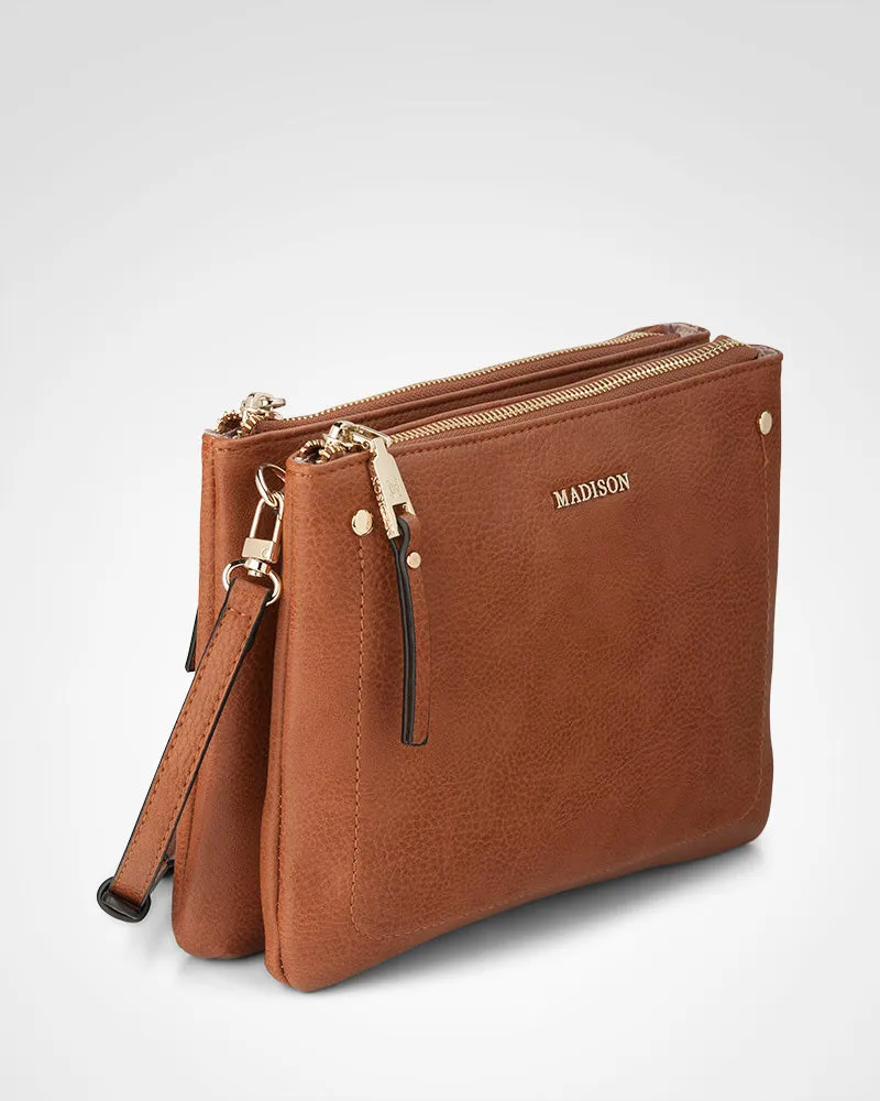 Charlotte Double Zip Crossbody Bag   Leopard Bag Strap