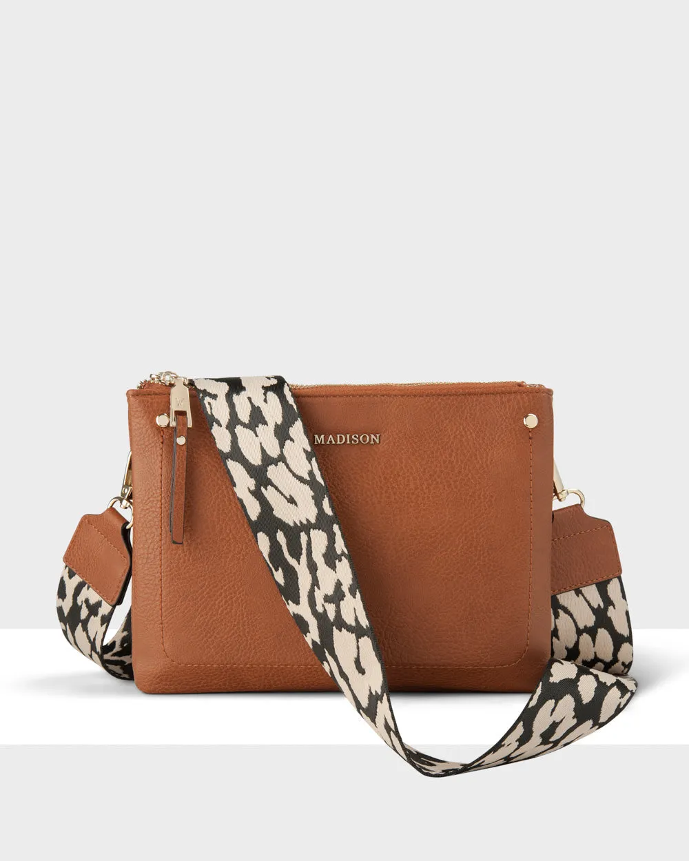 Charlotte Double Zip Crossbody Bag   Leopard Bag Strap
