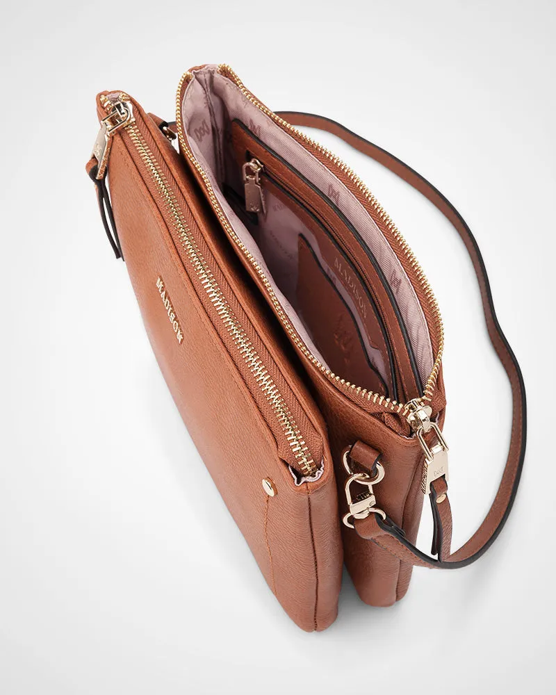 Charlotte Double Zip Crossbody Bag   Leopard Bag Strap