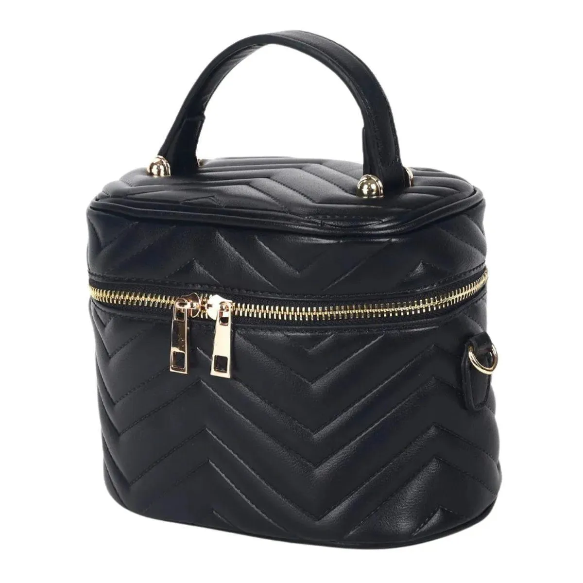 Crossbody Style Silhouette Inspired Black Vanity Case Handbag with Coin Pouch