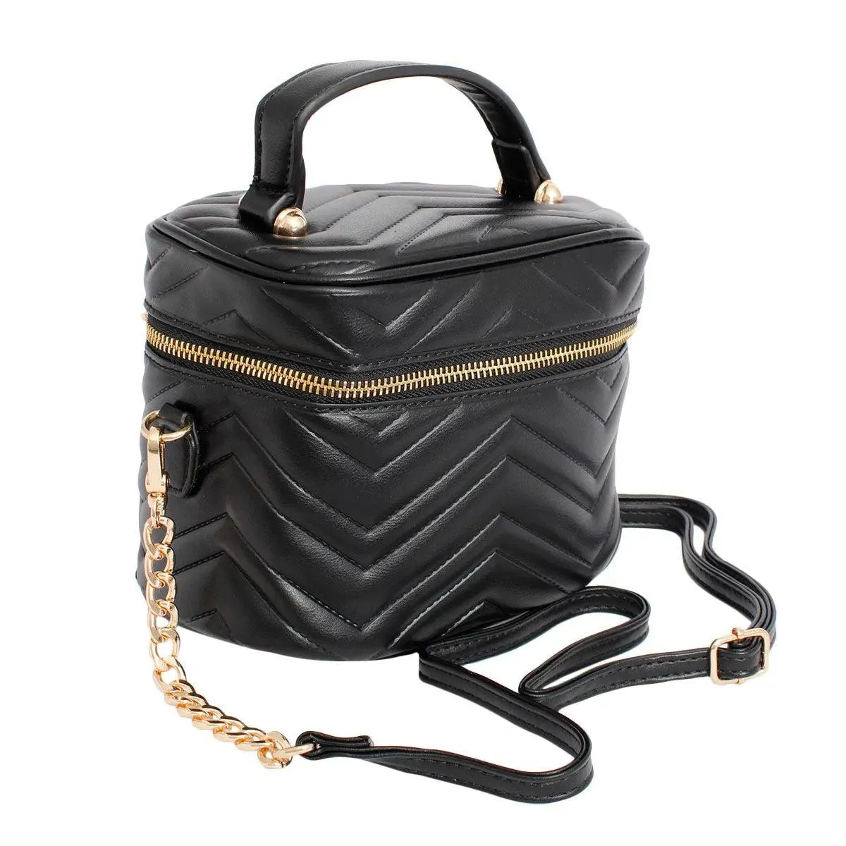 Crossbody Style Silhouette Inspired Black Vanity Case Handbag with Coin Pouch