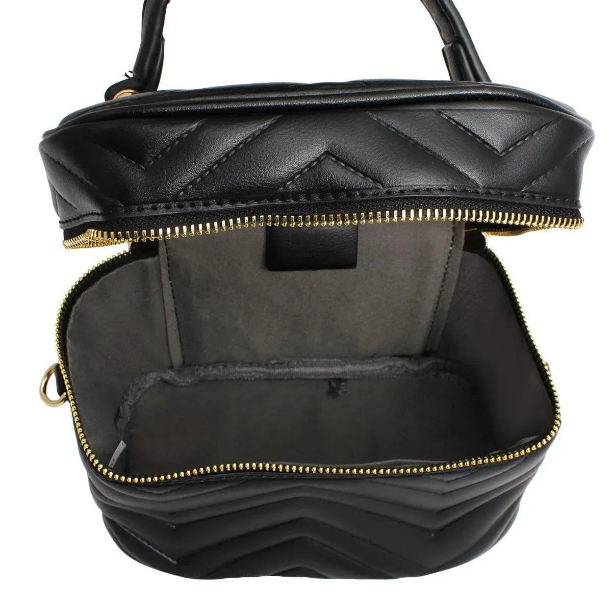 Crossbody Style Silhouette Inspired Black Vanity Case Handbag with Coin Pouch