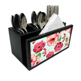 Cutlery Tissue Holder Napkin Stand -  Red Watercolor Hibiscus