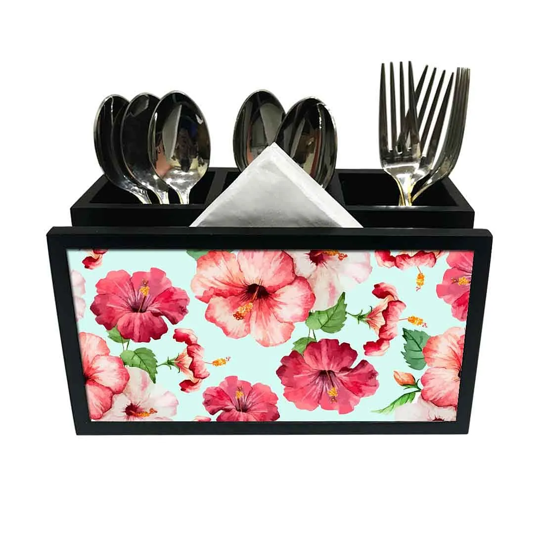 Cutlery Tissue Holder Napkin Stand -  Red Watercolor Hibiscus