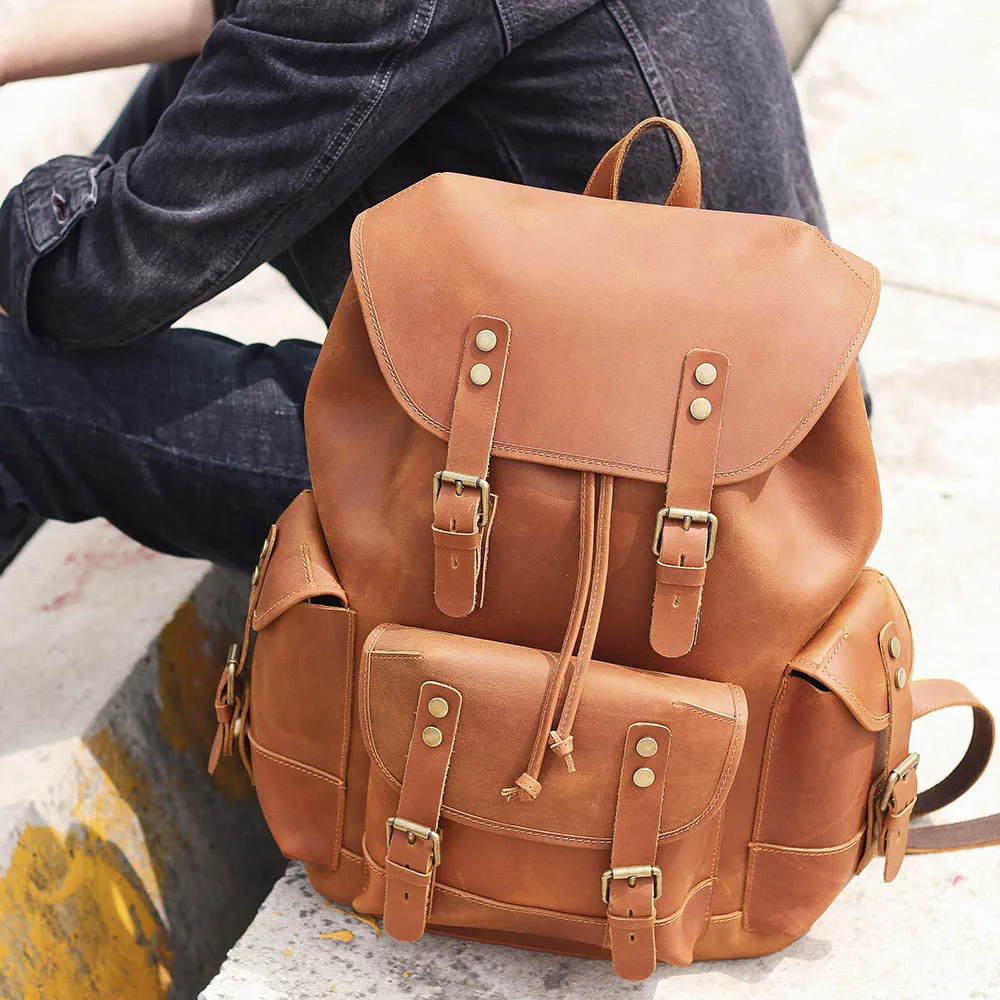 Dark Coffee Leather Full Grain School Backpack