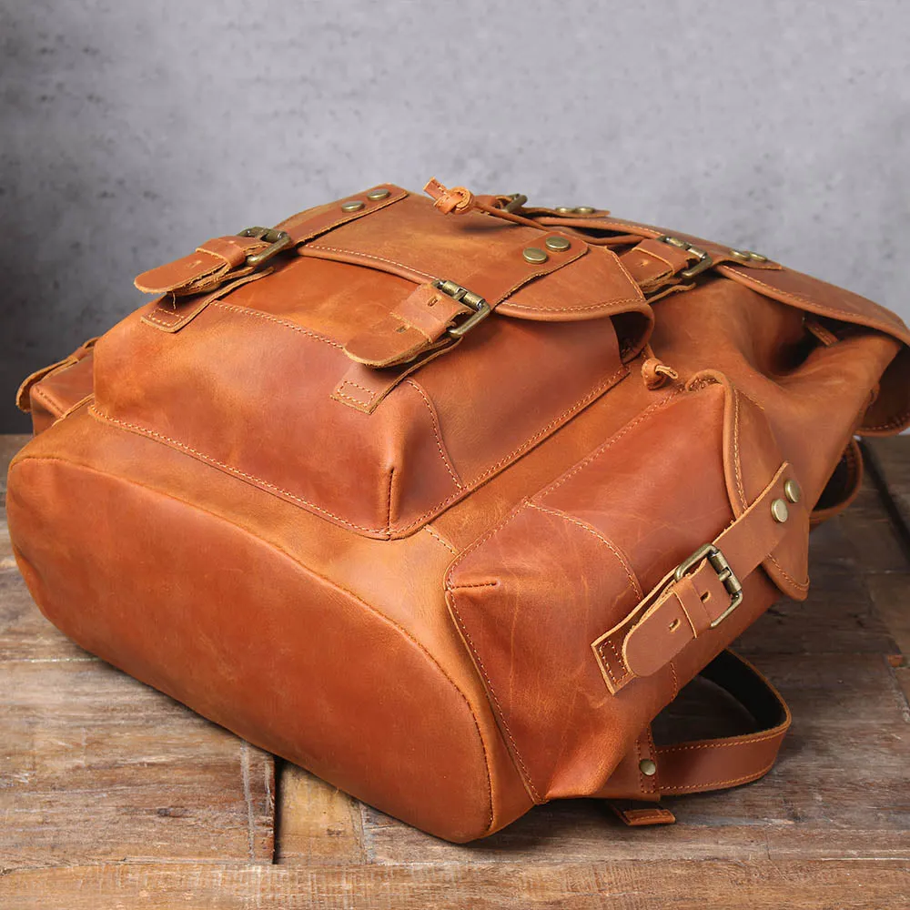 Dark Coffee Leather Full Grain School Backpack