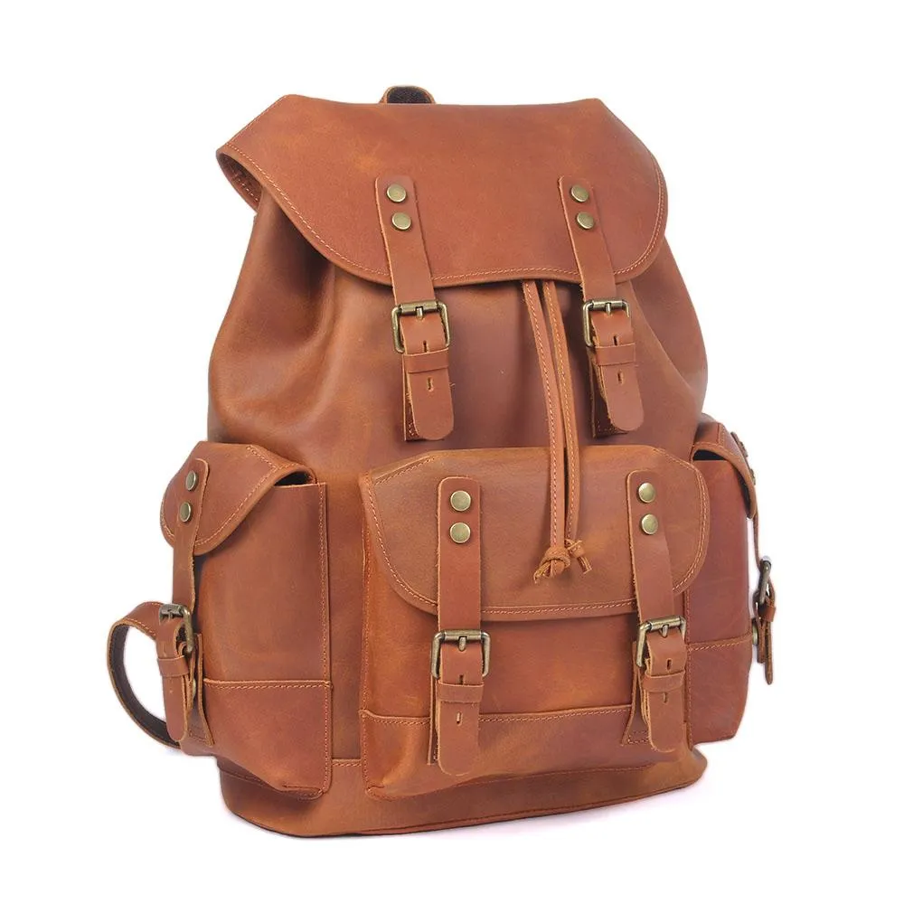 Dark Coffee Leather Full Grain School Backpack