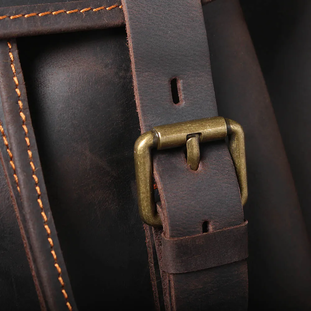 Dark Coffee Leather Full Grain School Backpack