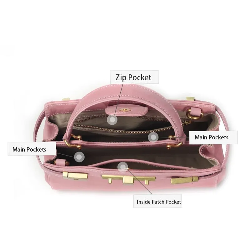 Dwarves Cherry Blossom Simple Vegetable Tanned Leather Shoulder Bag Women Handbag
