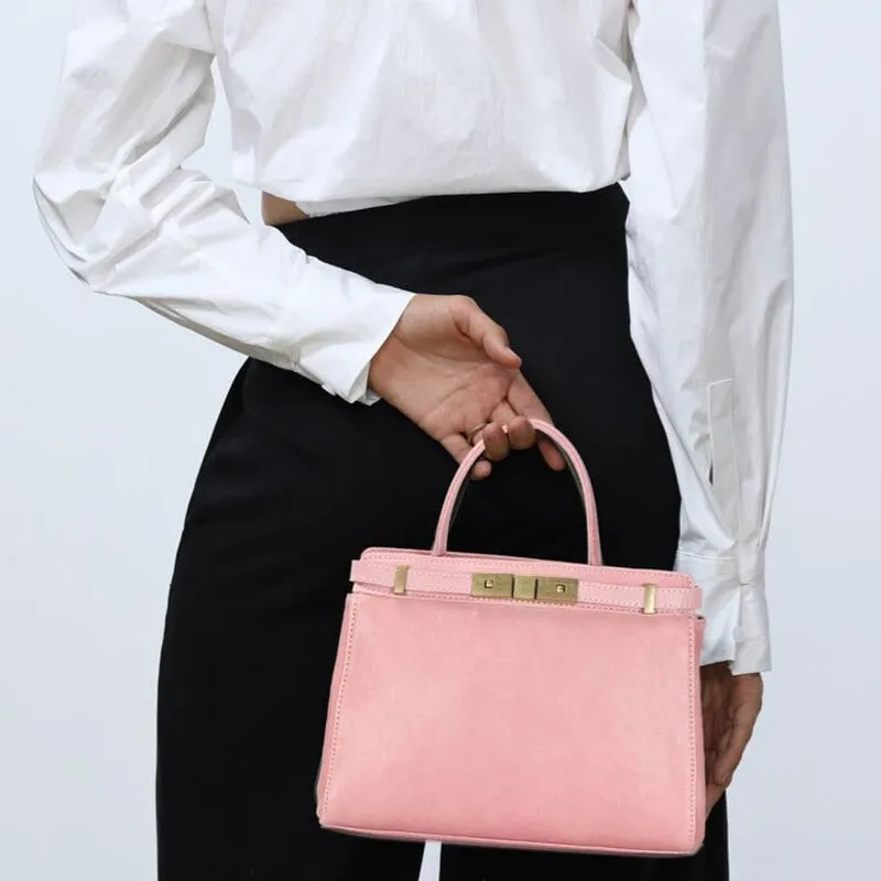 Dwarves Cherry Blossom Simple Vegetable Tanned Leather Shoulder Bag Women Handbag
