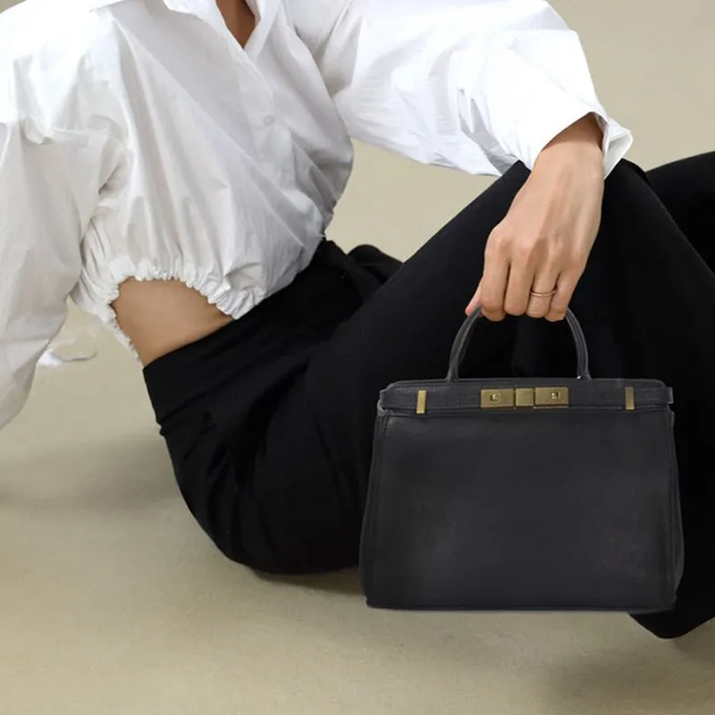 Dwarves Cherry Blossom Simple Vegetable Tanned Leather Shoulder Bag Women Handbag
