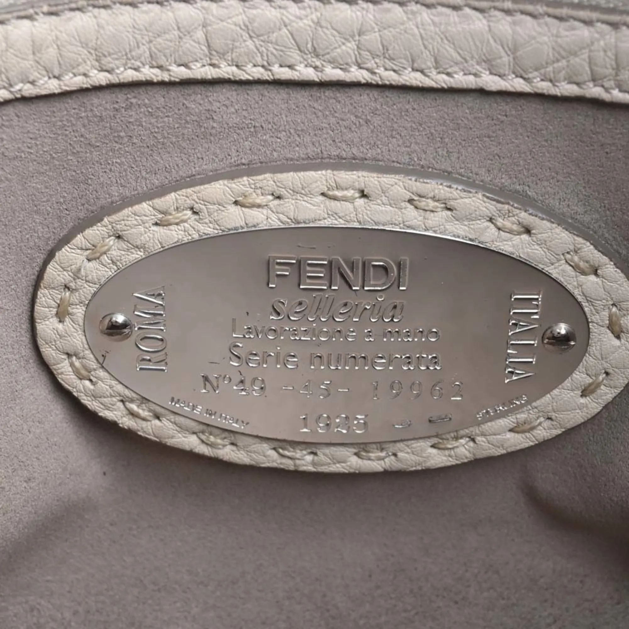 FENDI Selleria Leather Ray Handbag 8BL137 Beige Ladies