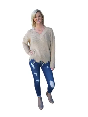 Frayed V Neck Sweater
