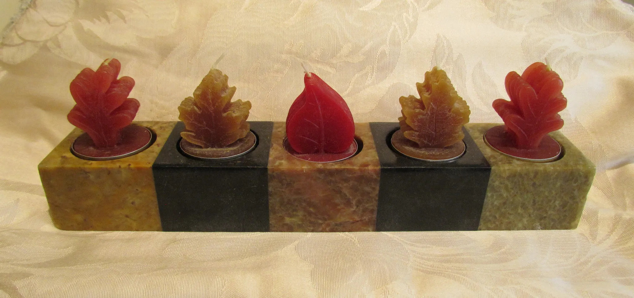Genuine Soapstone Candle Holder 5 Tea Light Soap Stone Holder With Leaf Candles