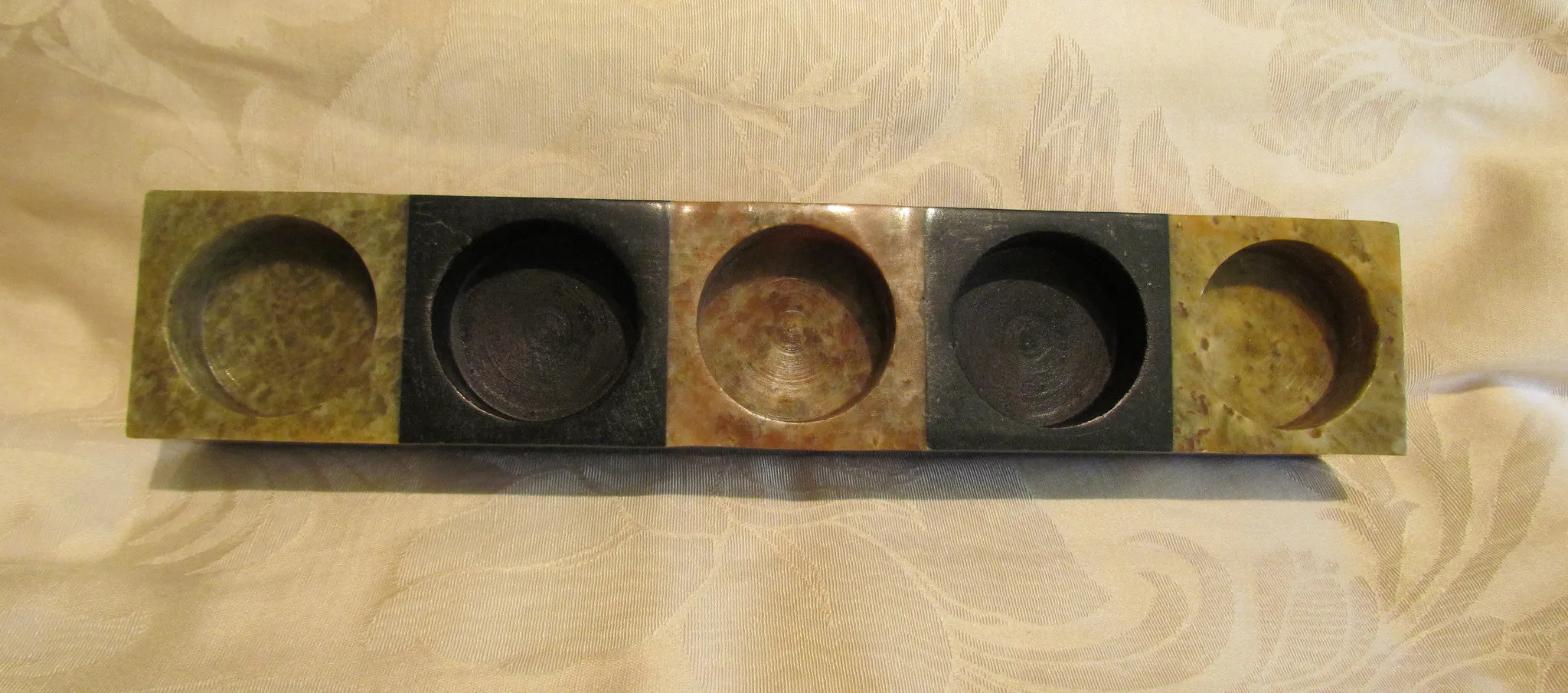 Genuine Soapstone Candle Holder 5 Tea Light Soap Stone Holder With Leaf Candles