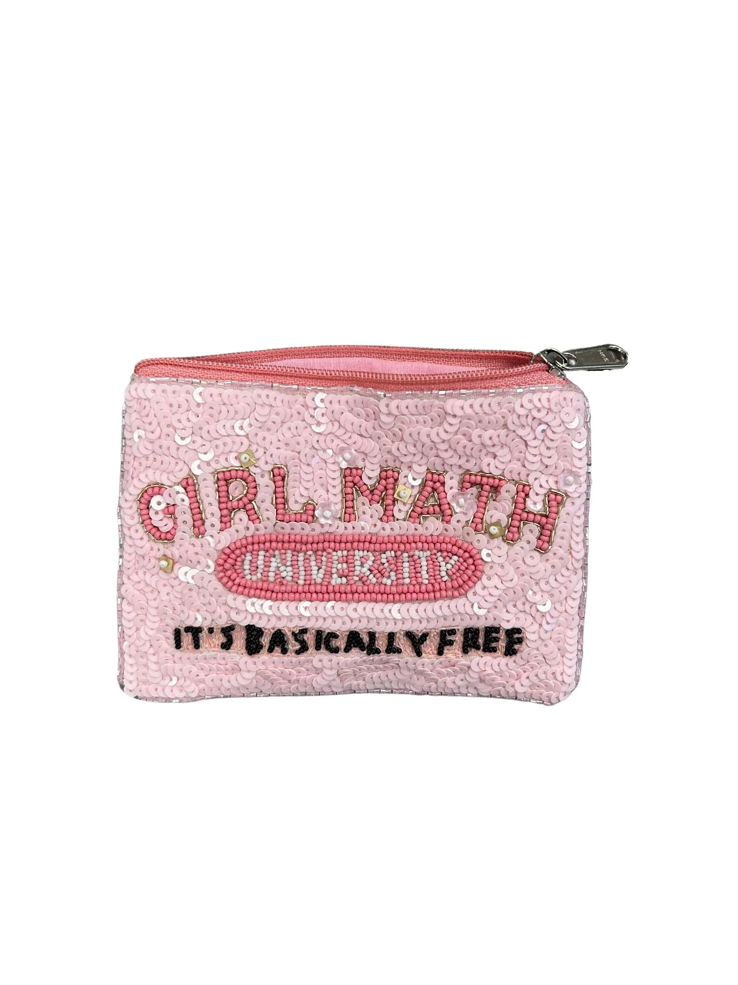 Girl Math University - It's Basically Free - Beaded Zipper Coin & Card Bag