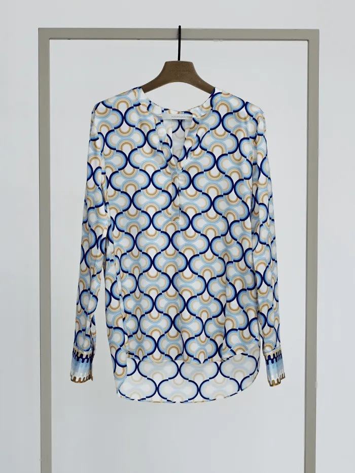 Herzen’s Angelegenheit Silk Blouse In Blue Pool Multi Print 25241-6153-241023