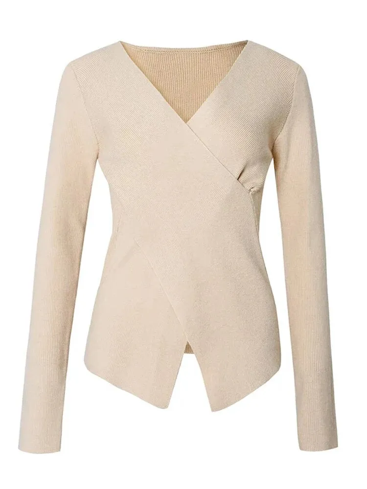Knitting Slim Sweaters For Women V Neck Long Sleeve Pullover Casual Temperament Sweater Female Fashion Style