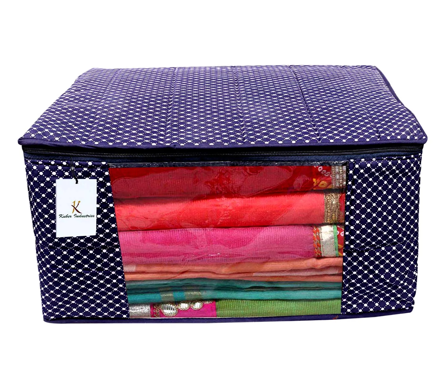 Kuber Industries Hathkadi 3 Piece Cotton Saree Cover, Blue