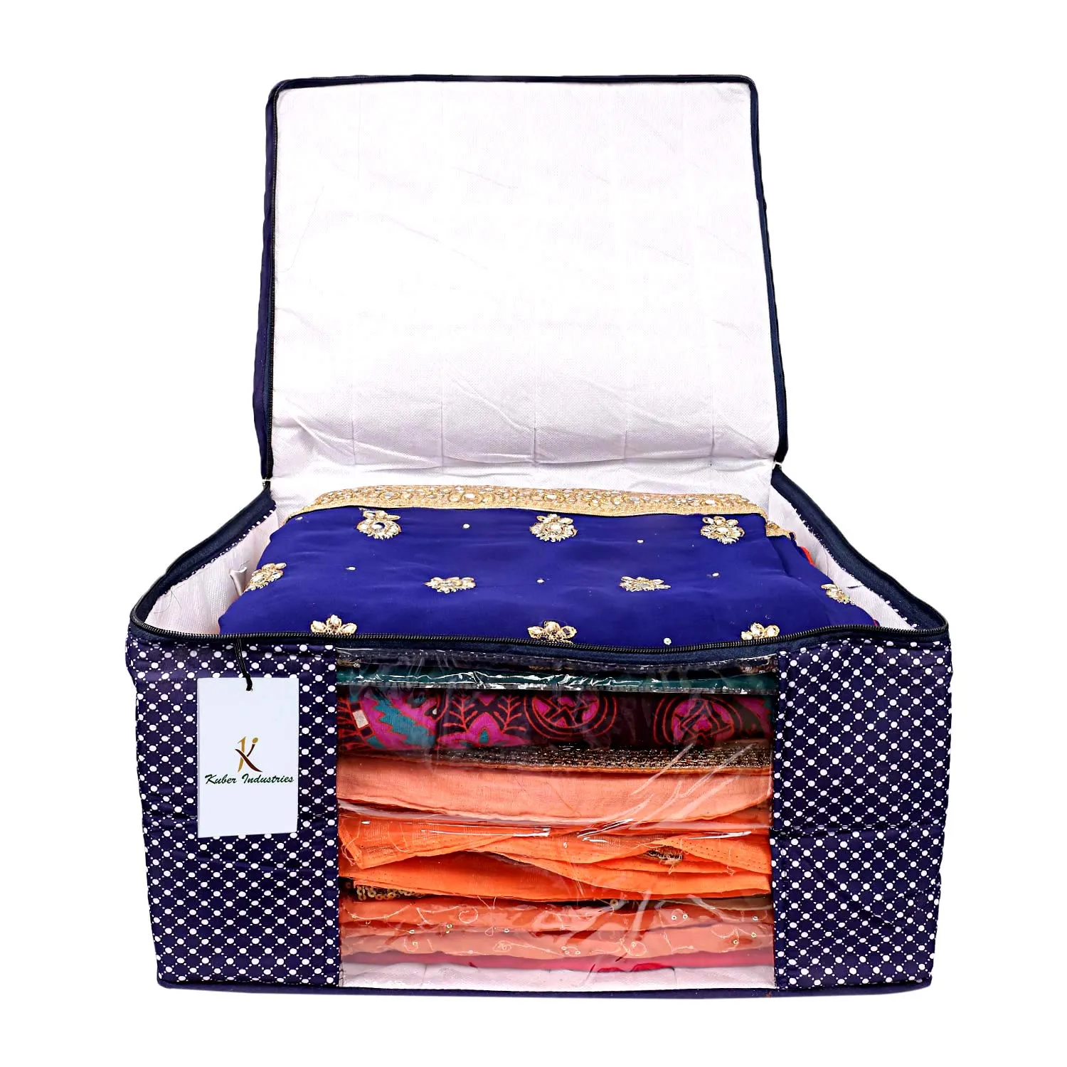Kuber Industries Hathkadi 3 Piece Cotton Saree Cover, Blue