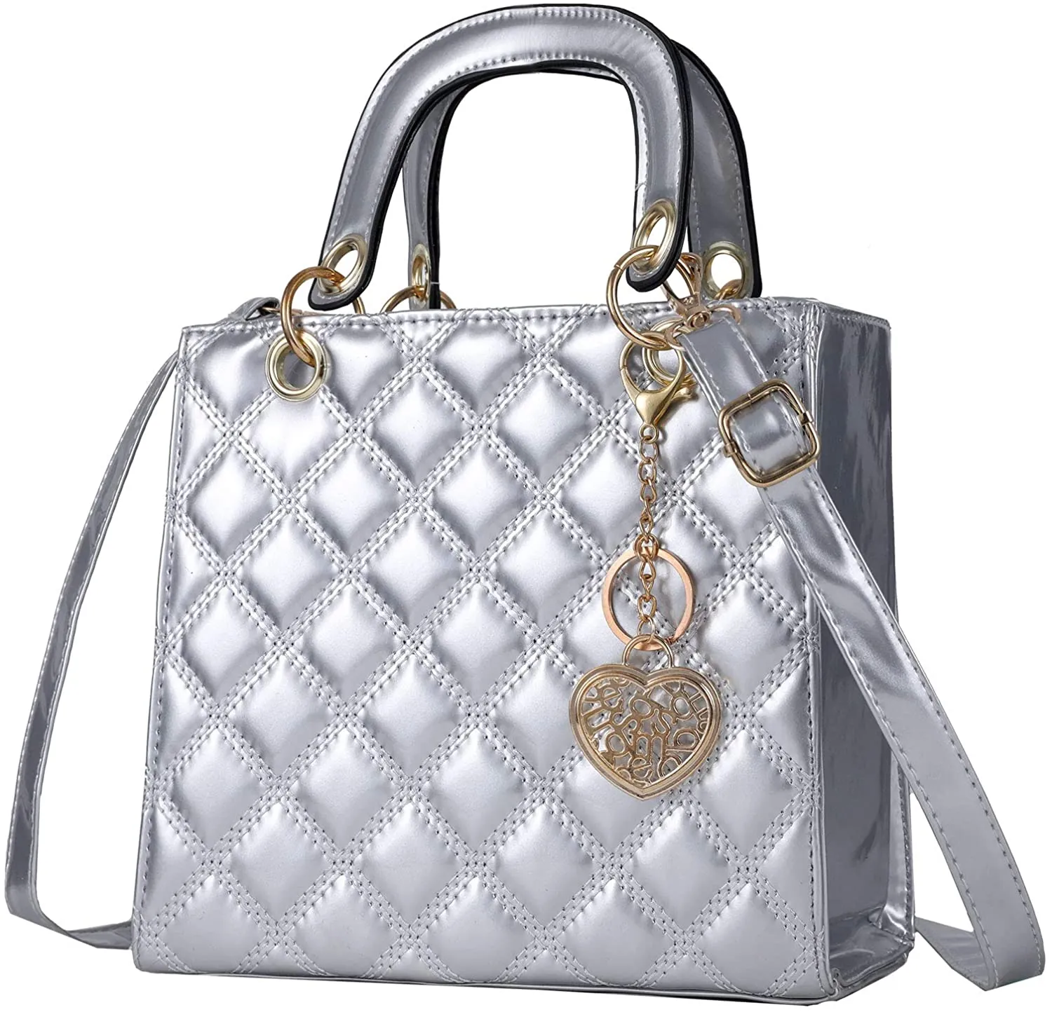 Large White Pu Patent Leather Ladies Chain Top Handle Satchel Handbag