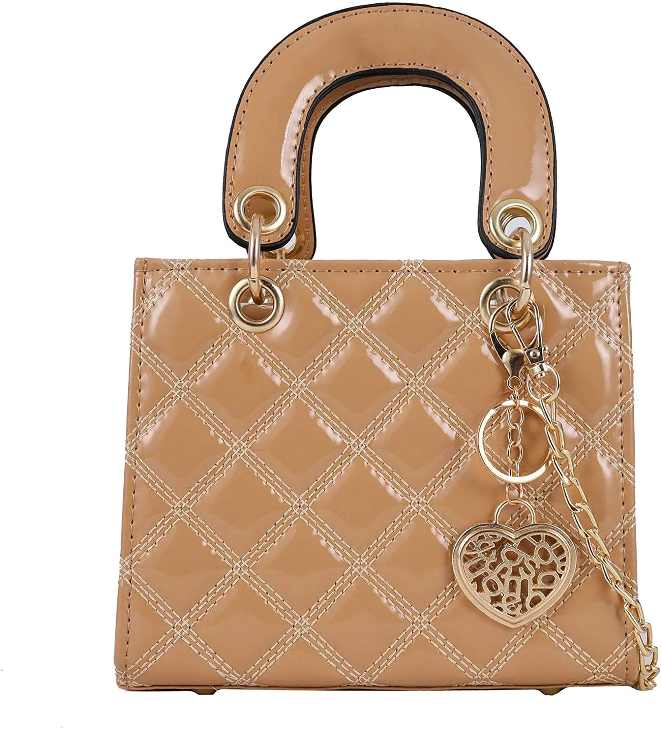 Large White Pu Patent Leather Ladies Chain Top Handle Satchel Handbag
