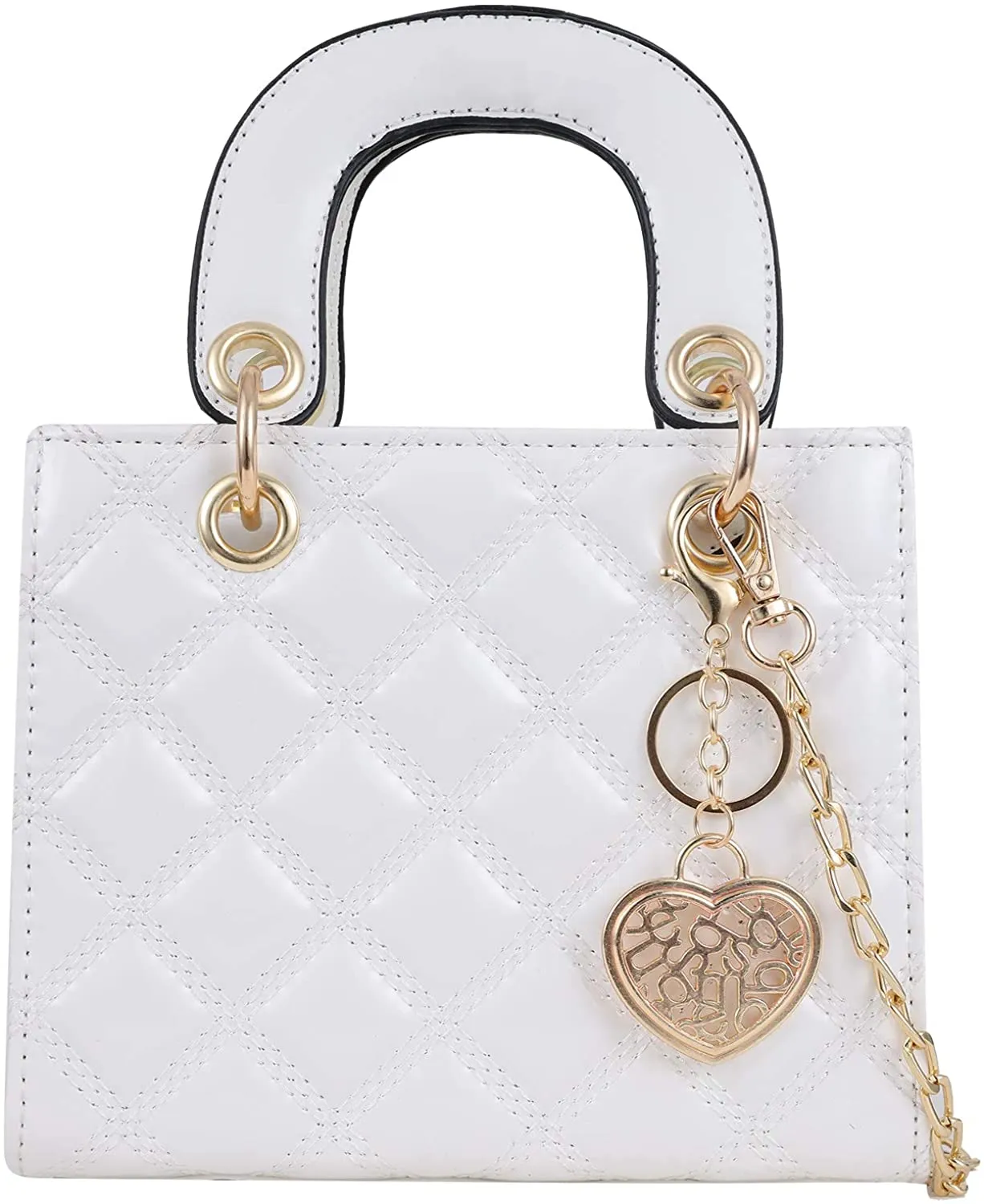 Large White Pu Patent Leather Ladies Chain Top Handle Satchel Handbag