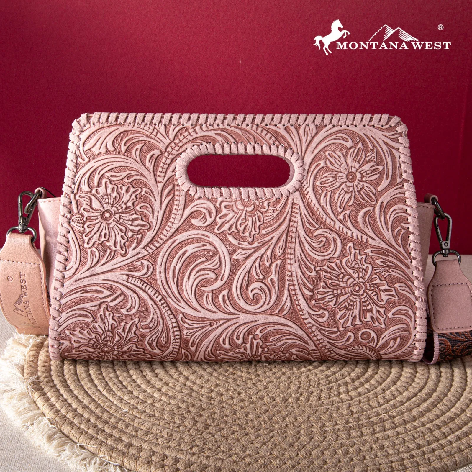 Montana West Floral Embossing Whipstitch Crossbody Bag
