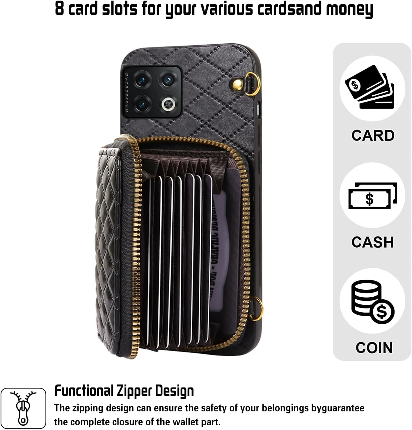 OnePlus 10 Pro One Plus 10Pro 5G Zipper Purse, Multi Card Slots Phone Cover