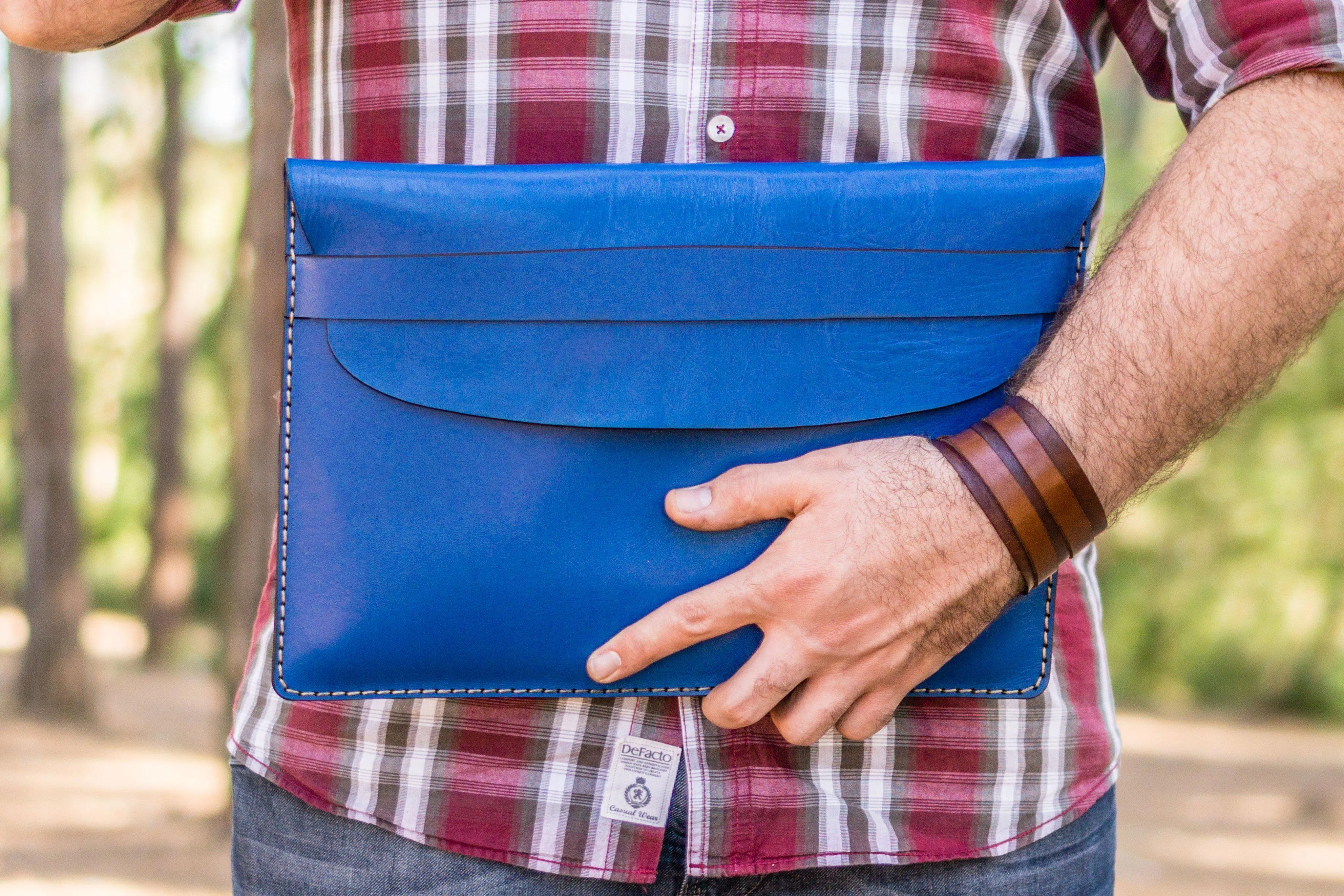 Personalized Leather MacBook Sleeves - Blue
